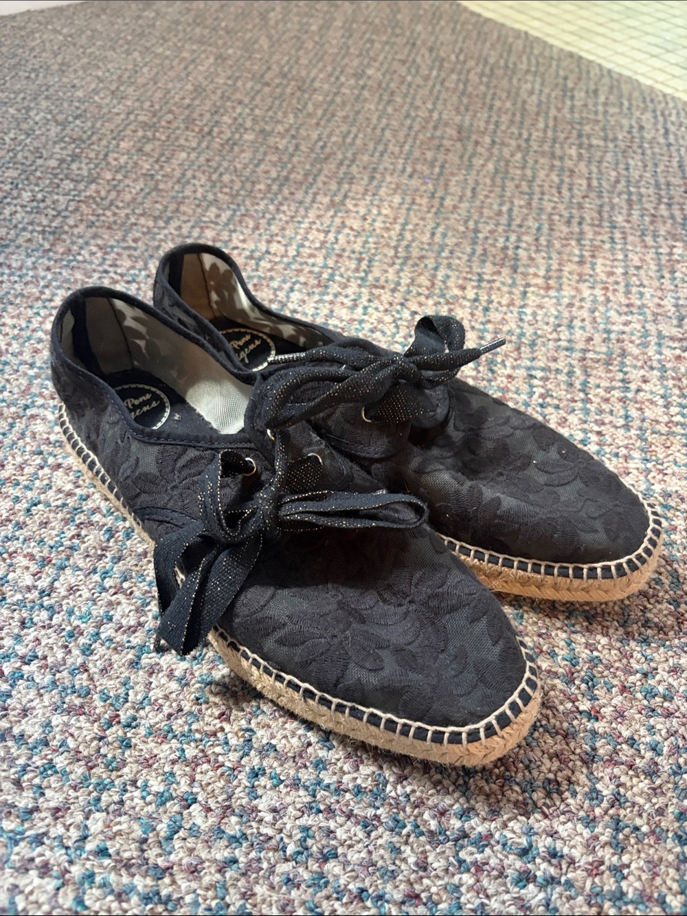 Toni Pons black floral mesh Espadrille Sz 39